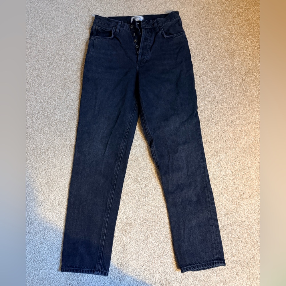 AGOLDE straight leg “off black” jeans, size 25. Button up, cutest fit.